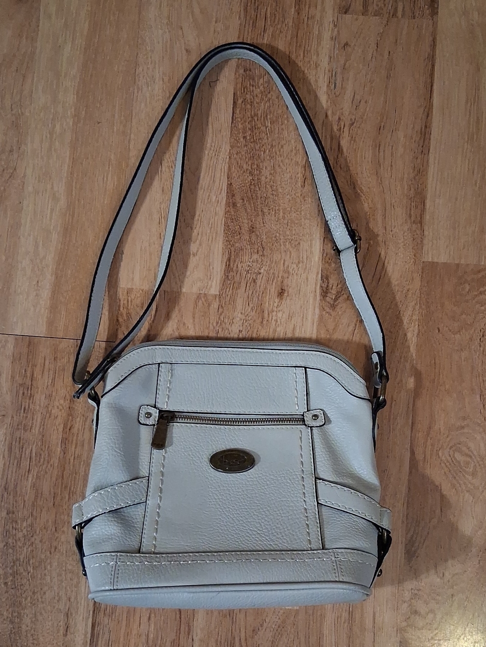 b.o.c. Cream Crossbody Shoulder Bag with Front Zip Pocket